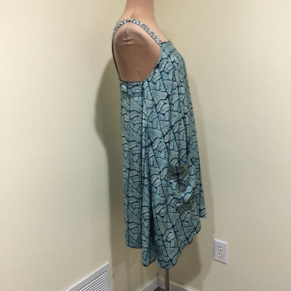 Anthropologie TINY Palms Mini Dress Size Small Teal Blue Cream Ikat - Picture 5 of 11